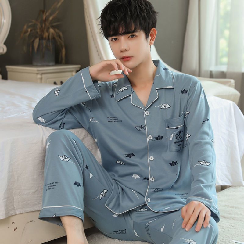 100% algodón de mediana edad de los hombres jóvenes pijamas de los hombres verano primavera y otoño invierno cardigan manga larga papá ropa suelta