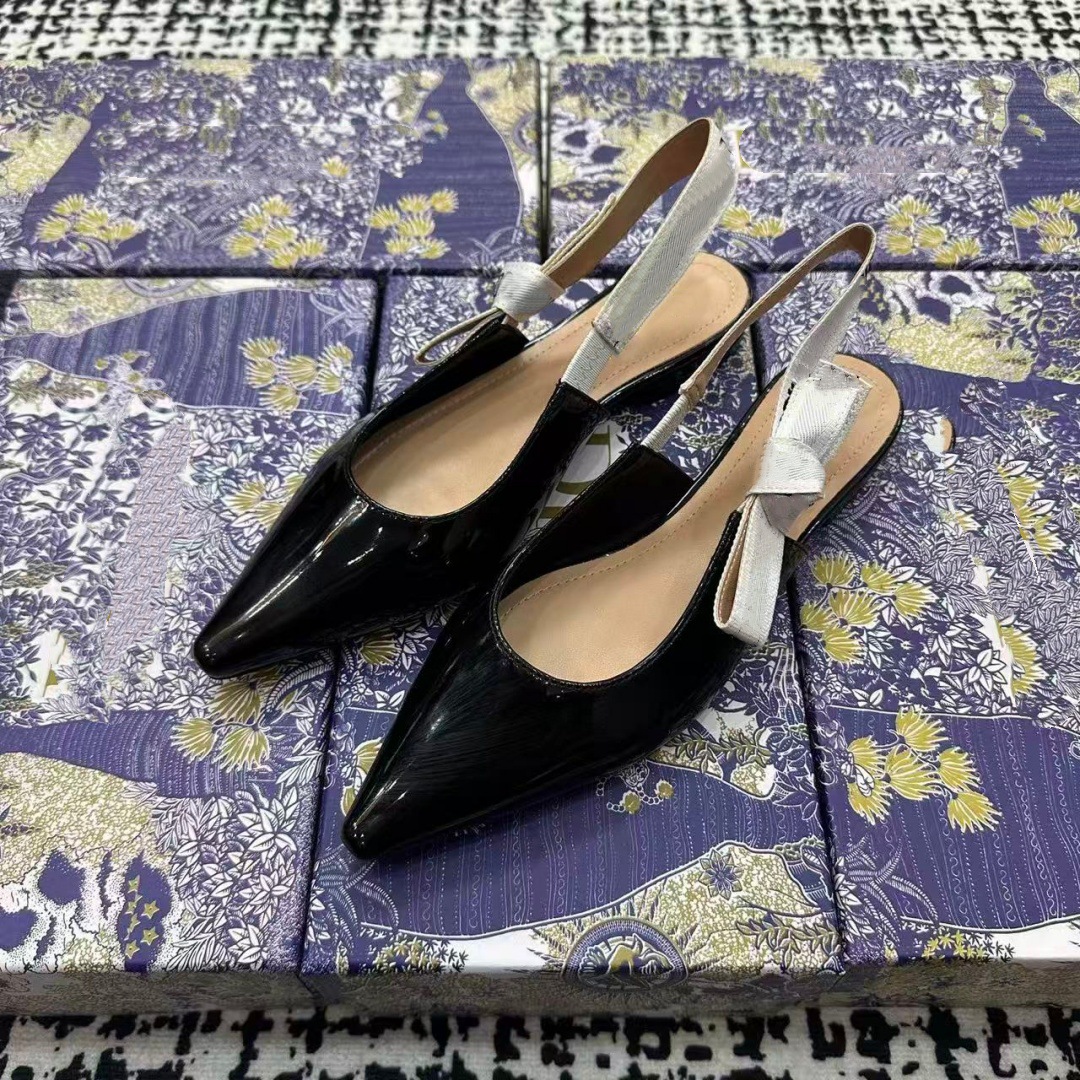 High-End~Cross-Border Top Quality Cat-Heel For Women D New Model Embroidered Knit Backless Closed-Toe Shallow Sandals With Butterfly_vogvips.com