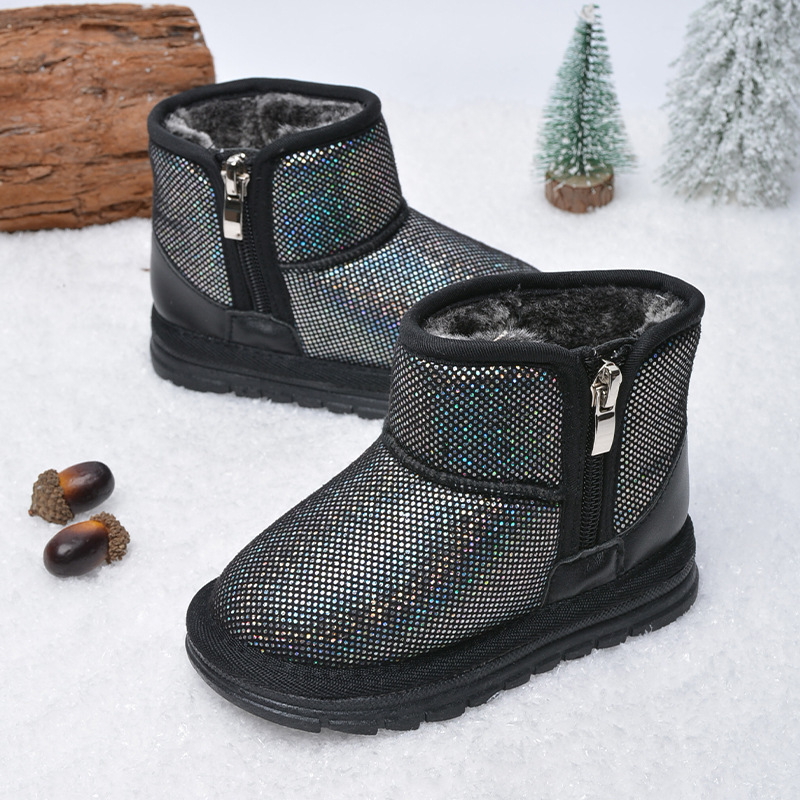 Botas de nieve cálidas para niños, muy vendidas en invierno, botas casuales de algodón con forro polar para niños y niñas, venta al por mayor transfronteriza de calzado de algodón.