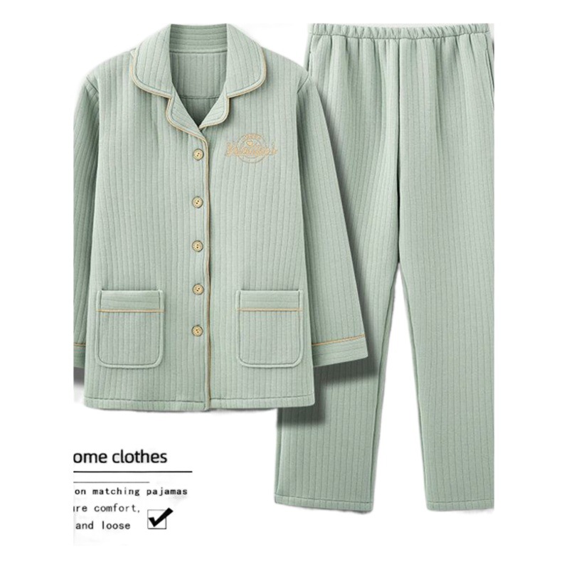 100% algodón capa intermedia de mediana edad y anciana madre pijamas de las mujeres de invierno flojo aire algodón engrosada homewear traje