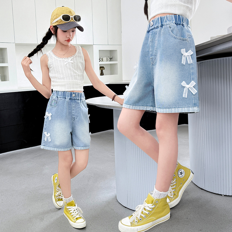 Girls' Denim Shorts for Summer 2025 New Stylish Big Kids Casual Pants Thin Summer Children's Jeans