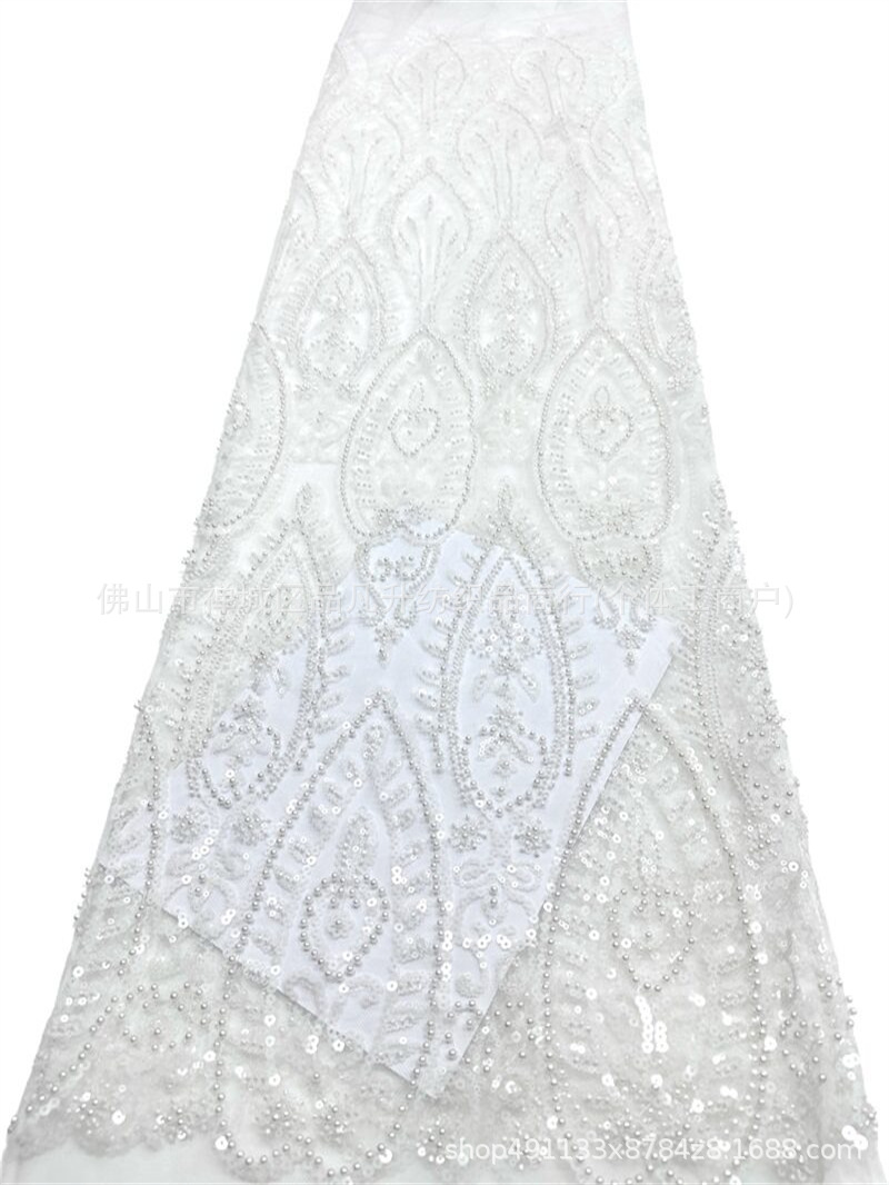 Tejido de boda de importación sequinilla tubo de perlas de bordado de computadora 130 ancho de stock rápido soporte de prueba