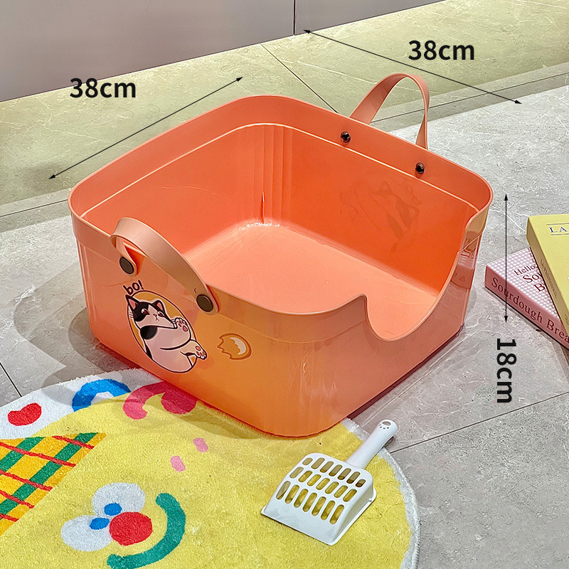 Baja de arena abierta para gatos de alta envoltura de borde anti-splashing inodoro para gatos semicerrado para enviar arena para gatos de pala de arena portátil para excrementos de gatos