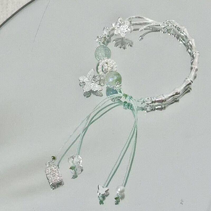 [Lotus Shallow] New Chinese Style Antique Green Cool Bracelet Retro National Style Bracelet Niche Design Butterfly
