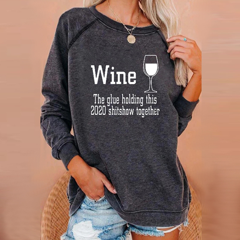 Europa y los Estados Unidos comercio exterior nueva ropa de mujer otoño y invierno camiseta de manga larga camiseta de impresión de letras camiseta de base al por mayor