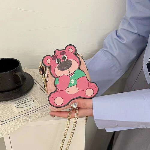 2024 New Pink Bear Keychain Fashion Compatibl... Cross-border Mini Bag Wallet