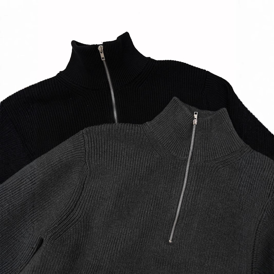 Four-Corner Line Half-Zip Half-Open Collar Sweater Blended Jacket Loose Lazy Style Knitted Top Unisex