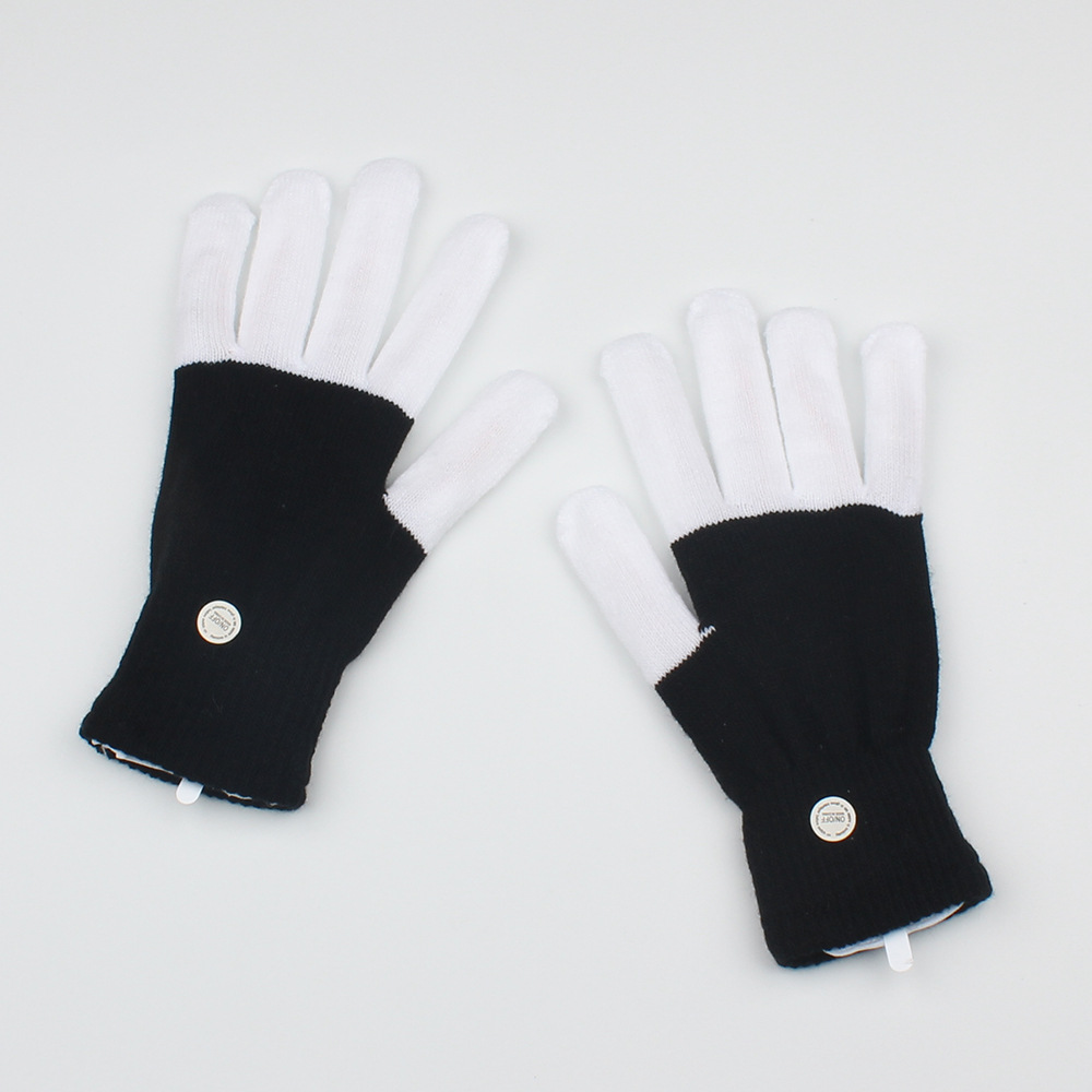 Cross-border black and white LED gloves Christmas gloves children's light-up colorful flashing gloves adult shiny gloves