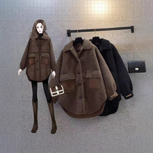 大码女装2025秋冬装新款胖妹妹显瘦加厚羊羔毛chic港风设计感外套