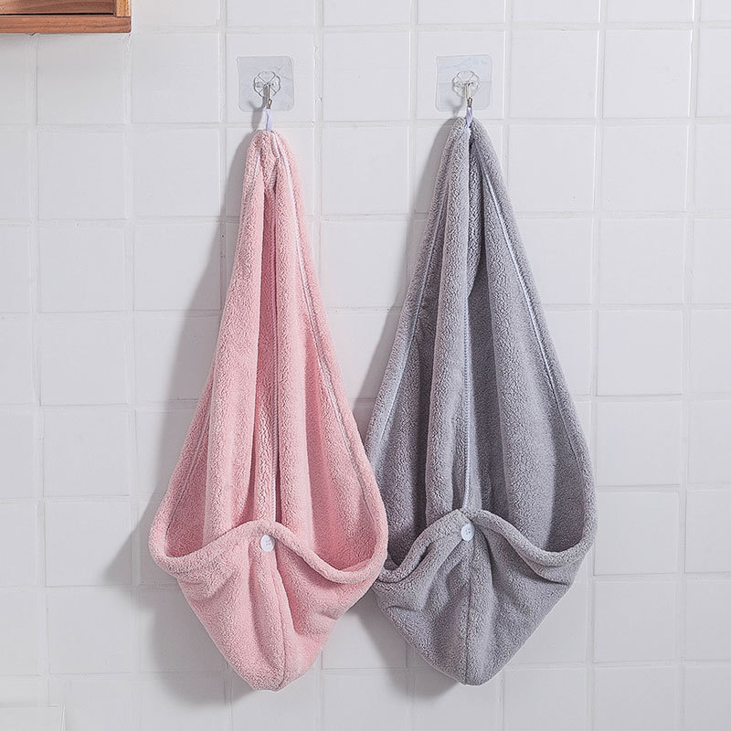 Toalha de cabelo absorvente em velo coral secagem rápida_voghion.com