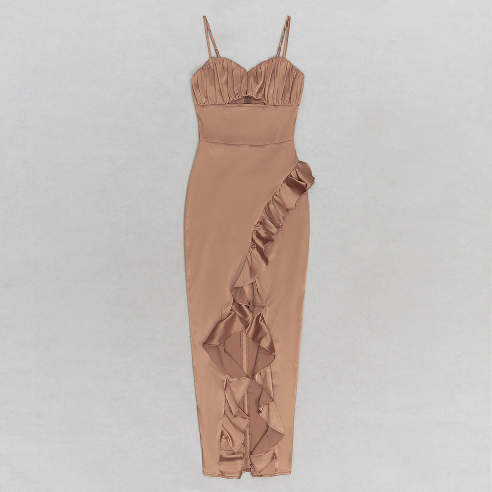Dress Summer Simple Spaghetti Strap Ruffle Irregular Asymmetric Maxi Dress
