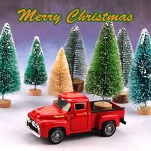 跨境热卖复古红色小卡车合金汽车玩具模型迷你圣诞树氛围摆件装饰