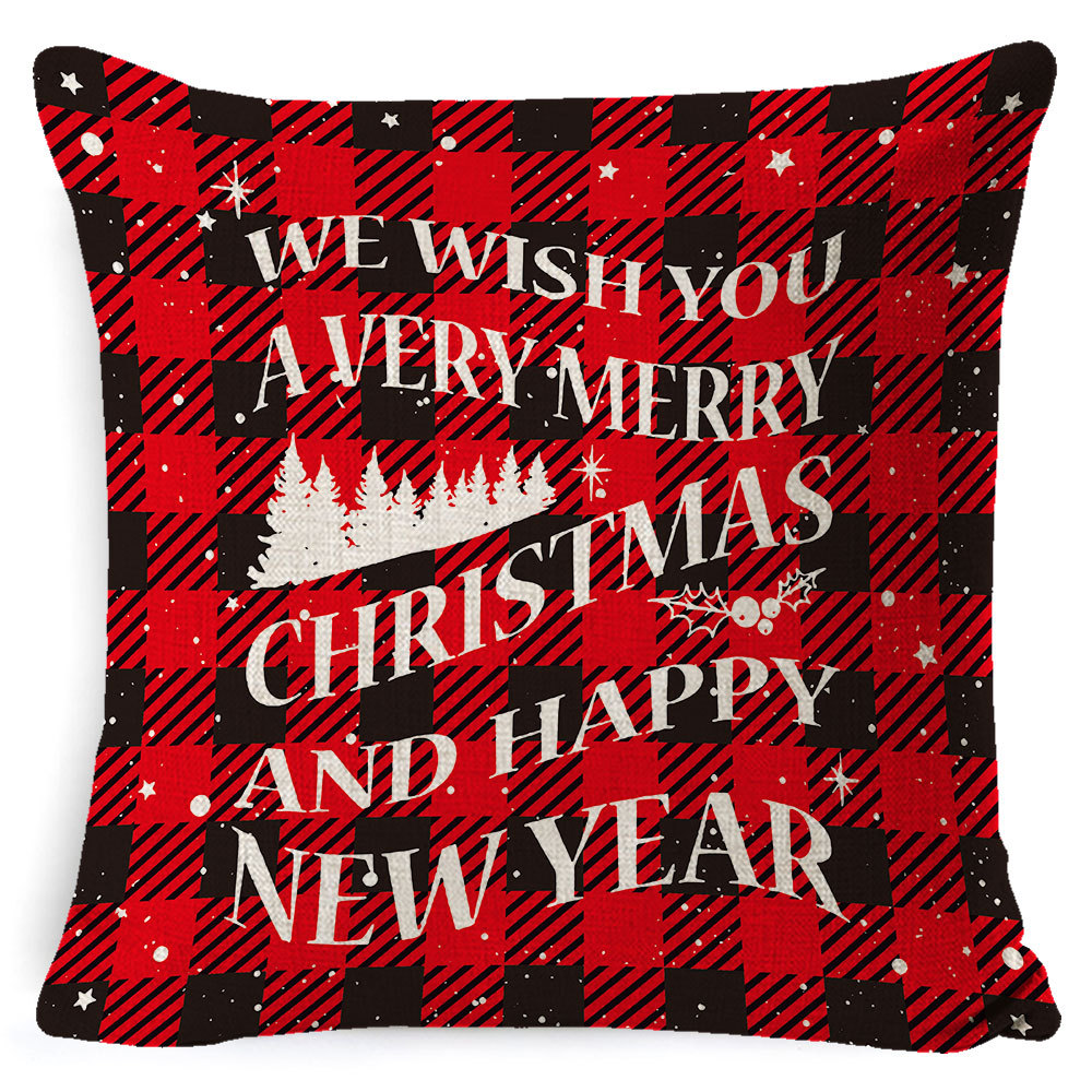 Amazon popular hogar suministros Navidad funda de almohada nórdico Plaid Lino cojín sofá