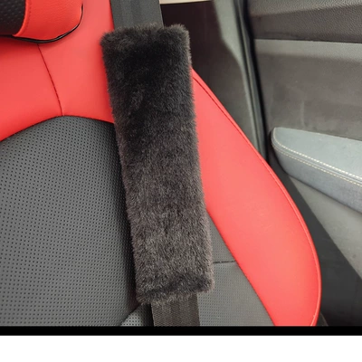 Leopard Print Shoulder Protector, Seat belt shoulder pad - rabbit-fur-shoulder-pads-black-about-235x65cm