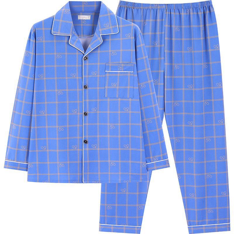 Pijamas pantalones de manga larga para hombre primavera y otoño verano más tamaño % Algodón puro verde de mediana edad cardigan homewear traje de dos piezas