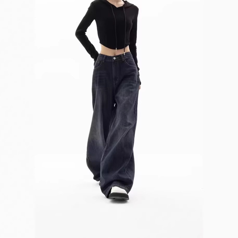 Vintage Women's Wide-Leg Jeans Harajuku Pocket Jeans Oversized Mix-And-Match Street Style Autumn Pants Korean Fashion Vintage Women's Wide-Leg Jeans Harajuku Pocket Jeans Oversized Mix-And-Match Street Style Autumn Pants Korean Fashion