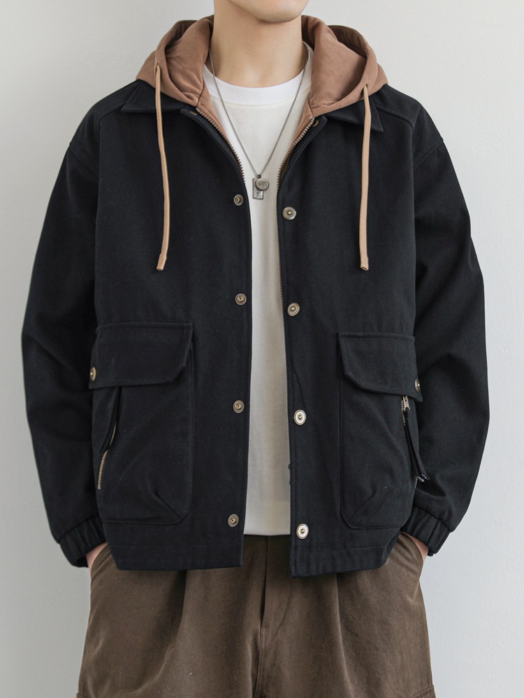 2024秋季新款假两件夹克（水洗猫眼面料）美式工装复古夹克外套宽