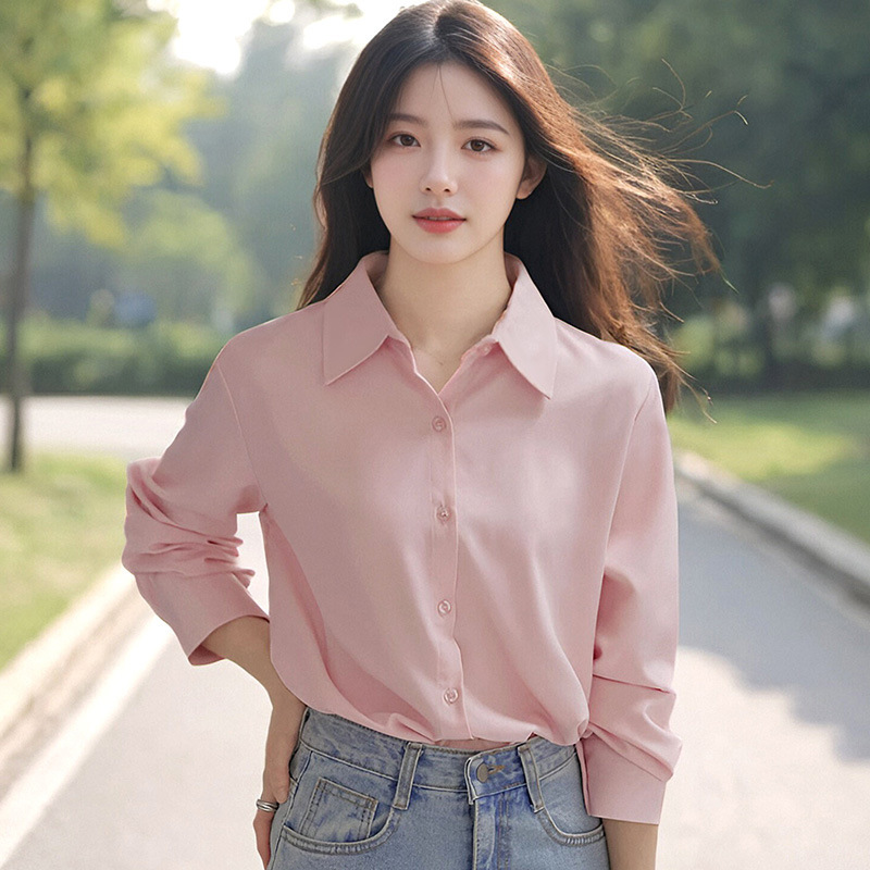 春秋款上衣百搭设计感小众女士衬衫复古港味长袖纯色职业百搭衬衣|undefined
