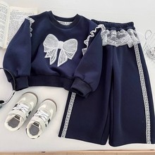 儿童装女童套装蝴蝶结花边加绒加厚卫衣加长裤25秋冬装新款外贸潮