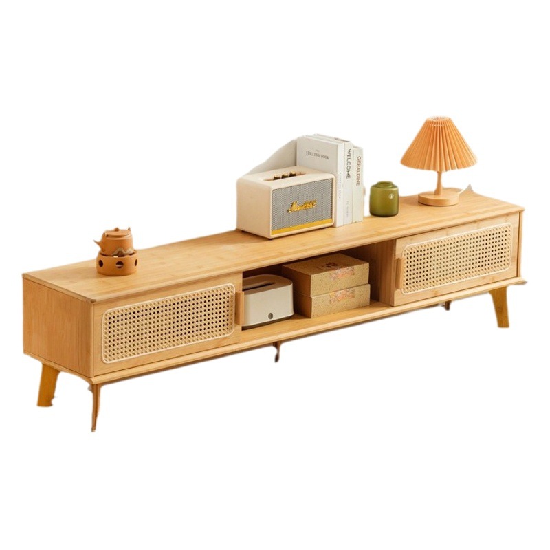 Gabinete de TV de estilo japonés combinación de mesa de café pequeño apartamento gabinete bajo sala de estar registro estilo ratán puerta corredera armario de almacenamiento gabinete de piso