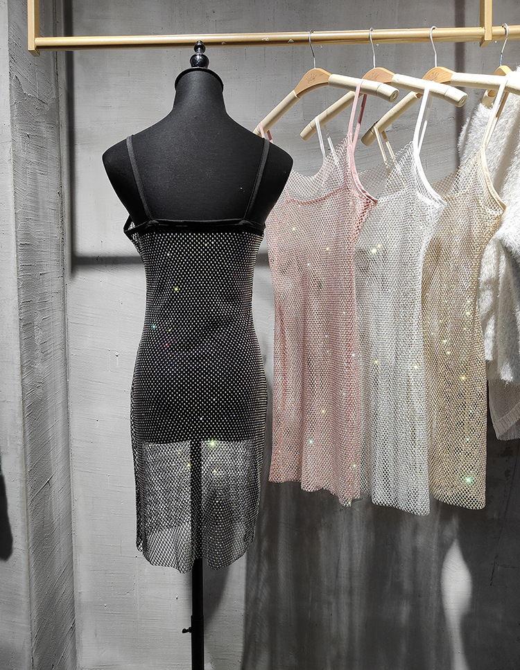 Wholesale Women's Sexy Diamond Solid Color Nightclub Party Bar V Neck Sleeveless Strap Dress display picture 7