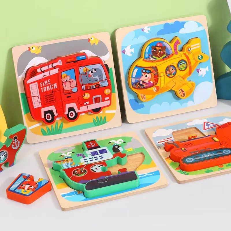 Puzzle tridimensional avanzado de madera transfronteriza juguetes infantiles infantiles infantiles niños niños pequeños dibujos animados infantiles puzzle 3 años