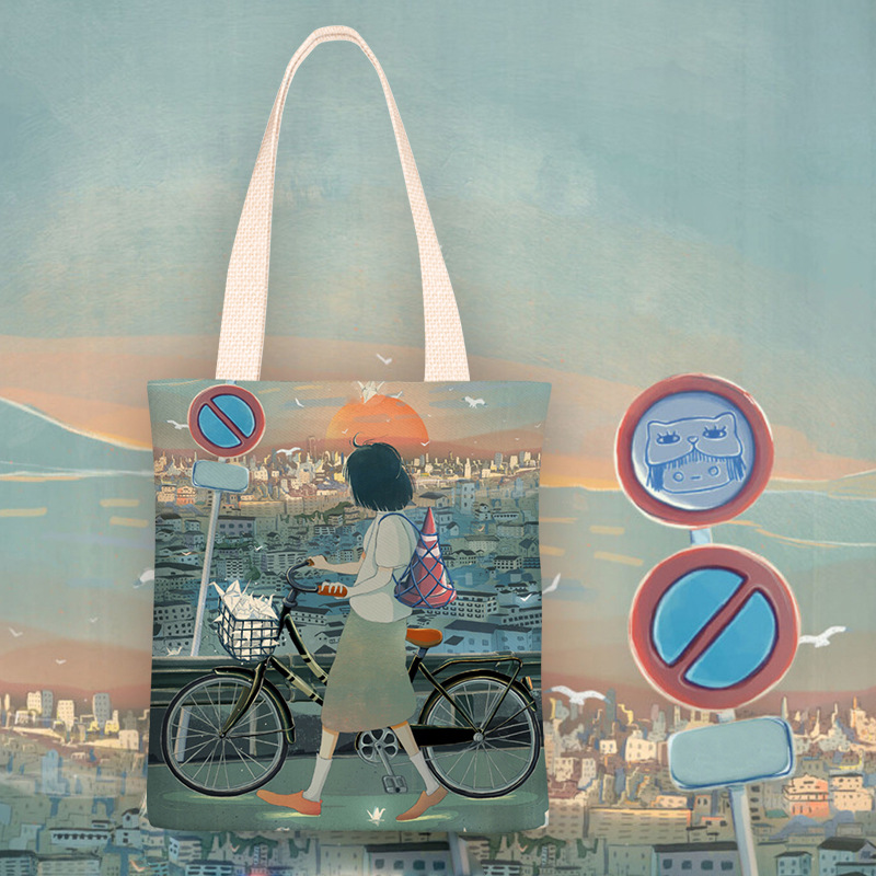 新款千纸鹤女孩学生可爱单肩包帆布包女大容量手提袋购物袋