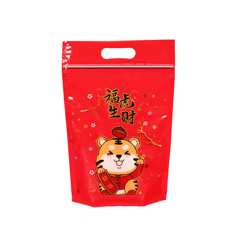 Año nuevo cremallera portátil copo de nieve pastel crujiente bolsa de embalaje seco auto-sellado para hornear snack cookie nougat fruta auto-permanente bolsa