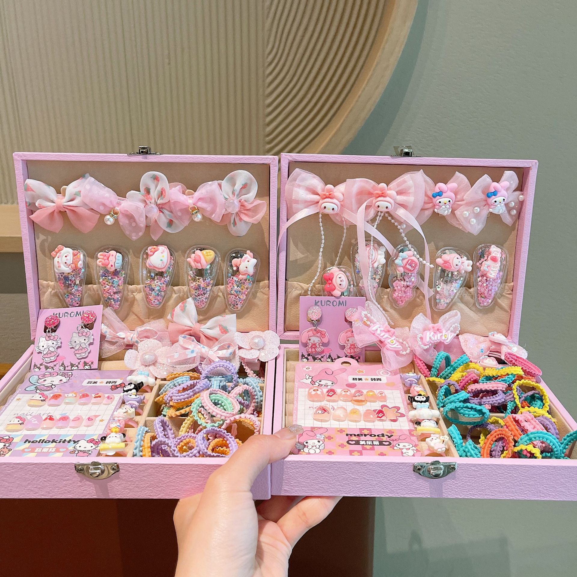 Juego de caja de regalo de accesorios para el cabello para niños de alta gama, caja de joyería de tocado para niñas, princesa, arco, exquisito regalo de cumpleaños