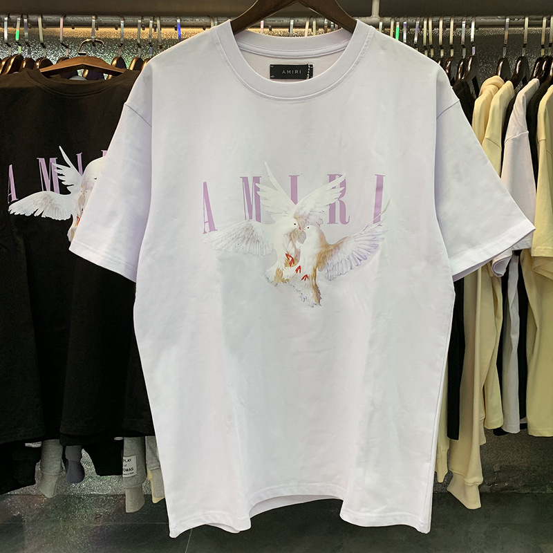 AM1R1 ICON小衆潮牌平和鳩アルファベットプリント丸首ゆるい半袖tシャツ男女カップル半袖|undefined