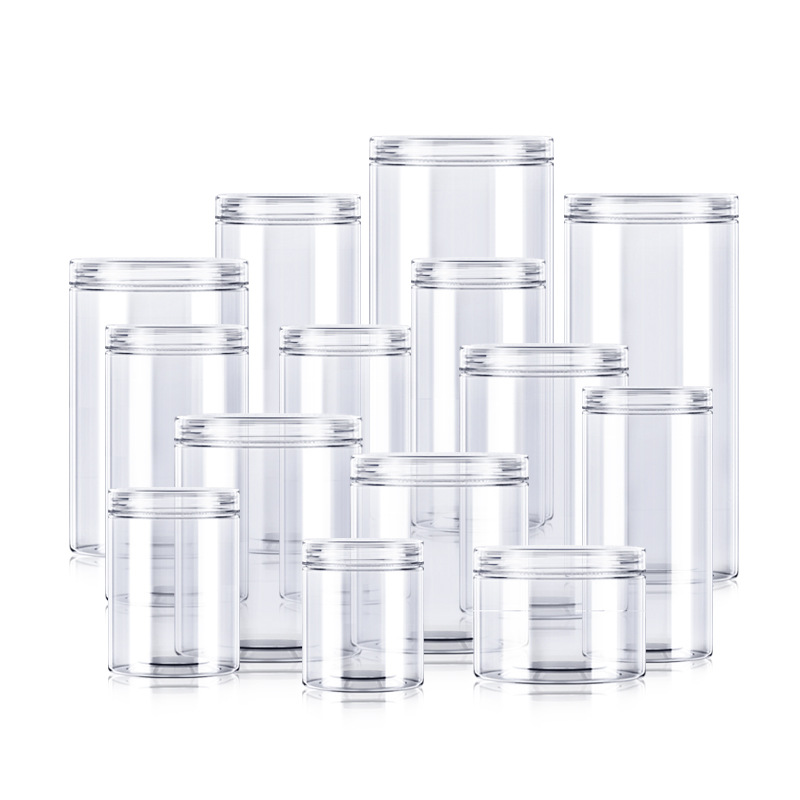 Frasco de plástico tarro de envasado de alimentos al por mayor PET botella de plástico transparente de calidad alimentaria granos de tuerca snack frasco sellado