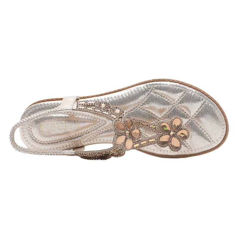 IELTS Run Большие размеры трансграничные сандалии со стразами с круглым носком в Корейском стиле на плоской подошве с полым каблуком в богемном стиле удобная женская обувь на лето