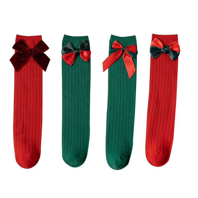 Calcetines de Navidad PARA NIÑOS Calcetines de media pantorrilla para niñas medias de bebé de estilo princesa de encaje de arco Otoño e Invierno para niñas