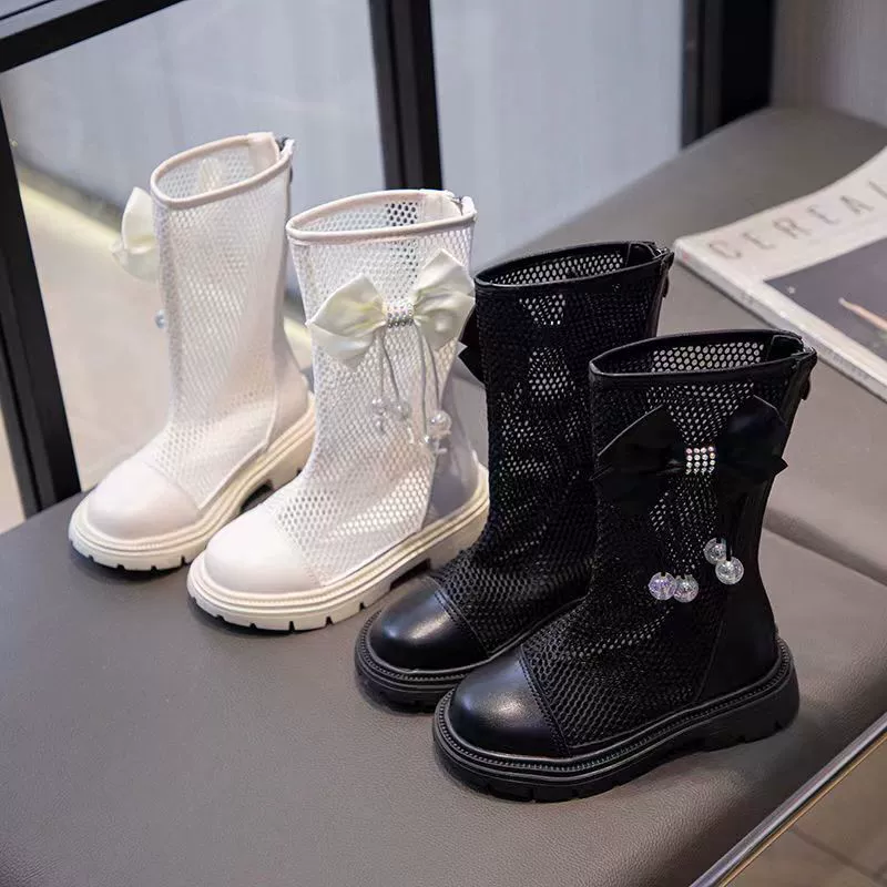 Детские сапоги-мартинсы для девочек, лето 2025, новая модель, туфли в стиле принцессы, высокие сапоги с дышащим сетчатым верхом для девочек постарше, стиль принцессы