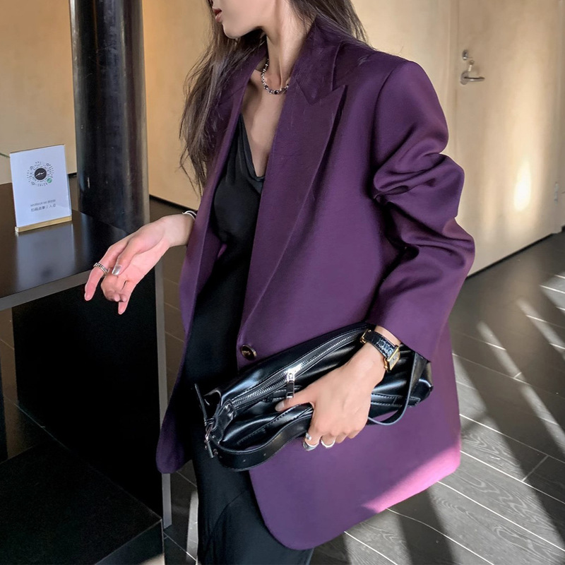 预售西装外套女紫色2025年春秋季新款宽松设计感设计职业休闲通勤|undefined