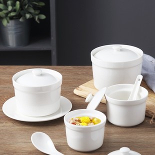 Bird's Nest Stew Pot Ceramic Soup Pot Waterproof Small Stew Pot with Lid Dessert Pot Hotel Shaxian Steamed Egg Bowl Binaural Inner Pot