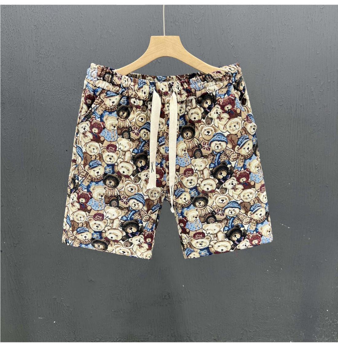 Men's Summer Casual Shorts With Bear Print, 5-Inch Inseam Lightweight Athletic Beach Shorts For Lounge And Outdoor_viptrois.com