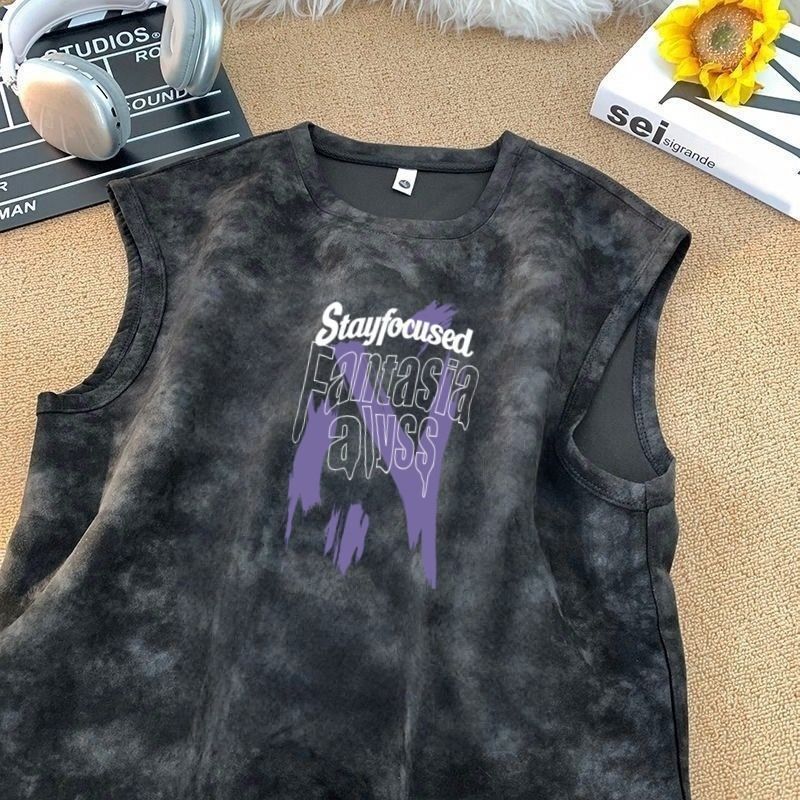 American-Style Tie-Dye Summer New Trendy Brand Sleeveless Vest T-Shirt for Men, High Street Versatile Trendy Tank Top Sports Vest American-Style Tie-Dye Summer New Trendy Brand Sleeveless Vest T-Shirt for Men, High Street Versatile Trendy Tank Top Sports Vest