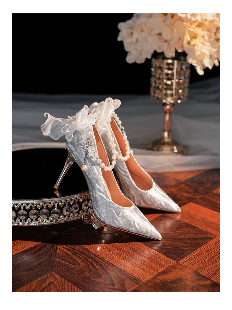 6681-58-041 Pointed Toe Stiletto Heel Shallow Mouth Women's High Heels French Bow Elegant Socialite Wedding Shoes_voghion.com