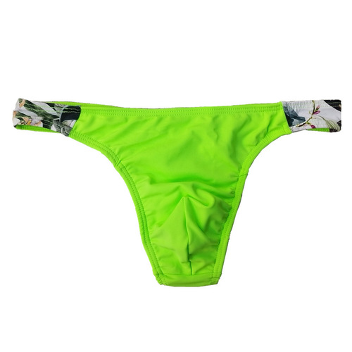 Foreign trade  new AD swimming trunks low-waisted sexy thong anti-embarrassing cup printed color matching swimming trunks for cross-border