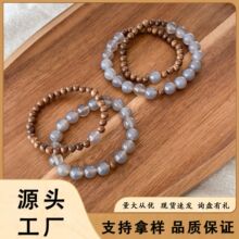 新中式串珠檀木灰飘紫码碯金丝檀手链爆款手串女多层素圈饰品批发
