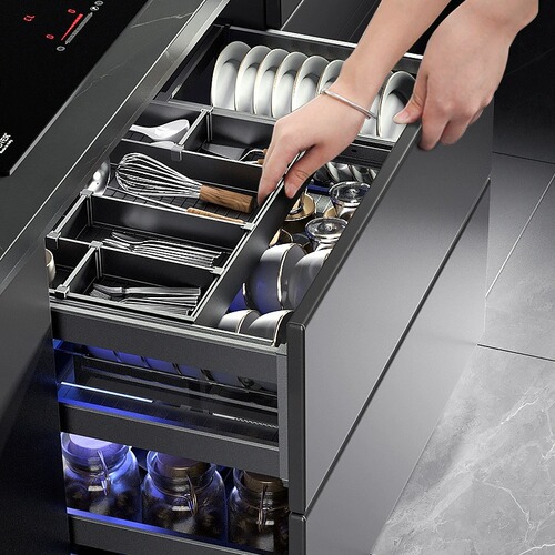【Small Batch Wholesale】Kitchen Cabinet Pull-out Drawer Door Two-Layer Aluminum Alloy Bowl Plate Middle Draw Deepening