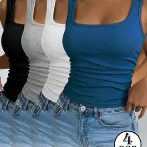 2026 European and American Amazon Women's Fitted Square-Neck Sleeveless Vest 4-Piece Set 2026 European and American Amazon Women's Fitted Square-Neck Sleeveless Vest 4-Piece Set
