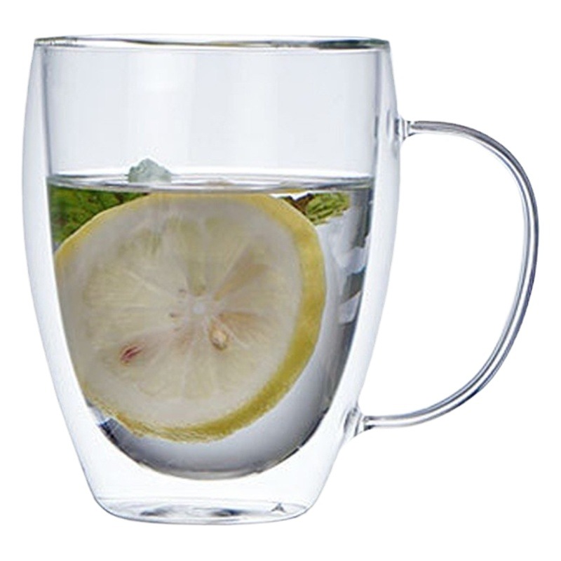 Taza de té de vidrio transparente redonda en forma de huevo taza de café de leche de jugo doméstico de borosilicato de vidrio de doble capa