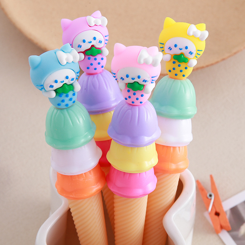 Bolígrafo de góner de cono de gato Bolígrafo de estilo Haagen-Dazs Papelería linda estudiante Bolígrafo de agua de helado de gatito Bolígrafo de firma