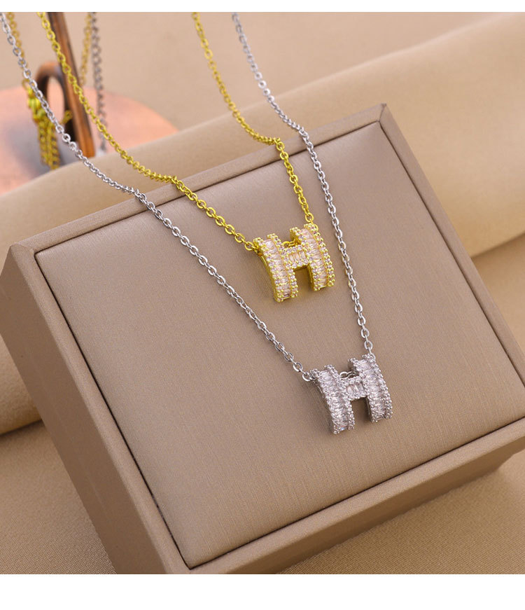 Fashion Letter Titanium Steel Plating Inlay Rhinestones Necklace 1 Piece