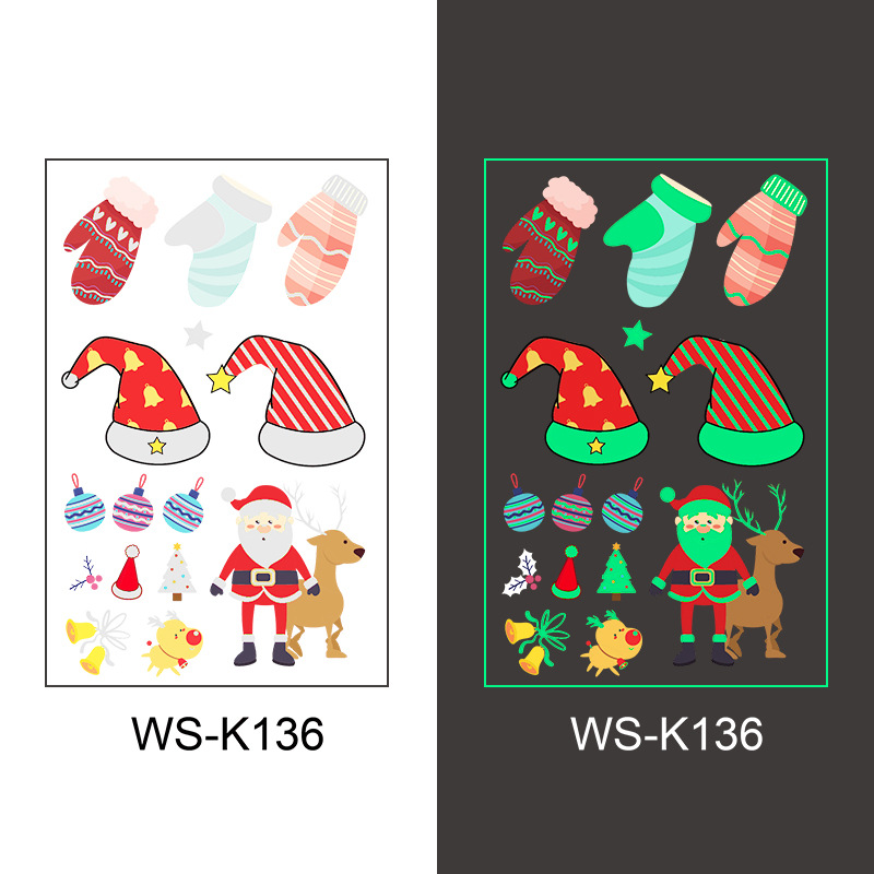 Nuevo punto venta caliente luminoso Navidad pegatinas de tatuaje vacaciones fiesta ventana vidrio regalo de Navidad pegatinas decorativas