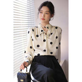 春装女2026年新款法式衬衫春季欧货衬衣波点长袖上衣职业通勤女装