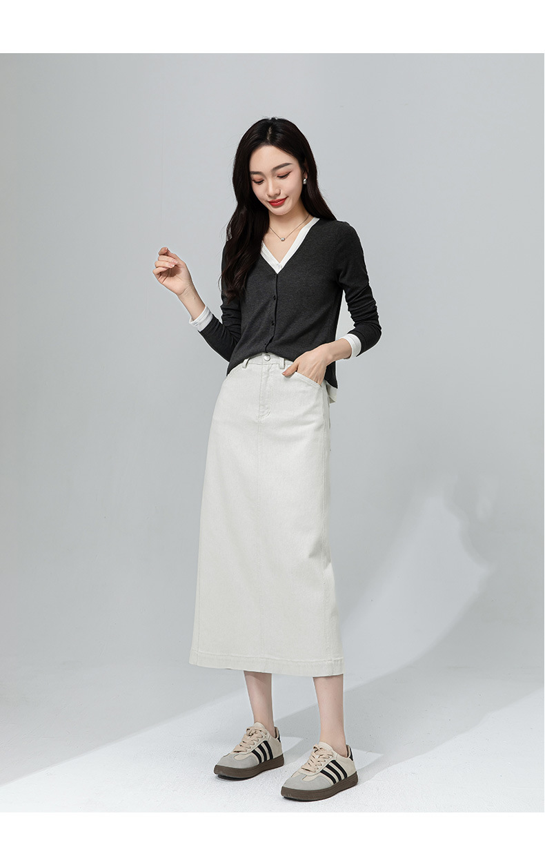 Áo cardigan cotton dệt kim cổ chữ V giả hai mảnh ngắn sành điệu — Màu vàng ngỗng chi tiết 22