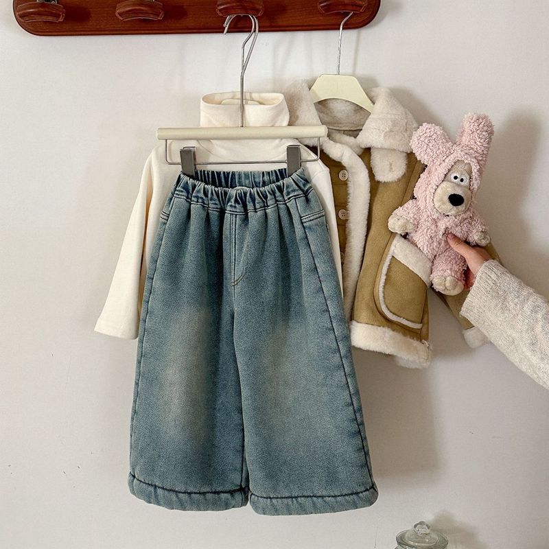 Nuevos niños otoño y invierno más jeans de terciopelo grueso en una moda de terciopelo recto pantalones de piernas anchas pantalones de bebé image 3